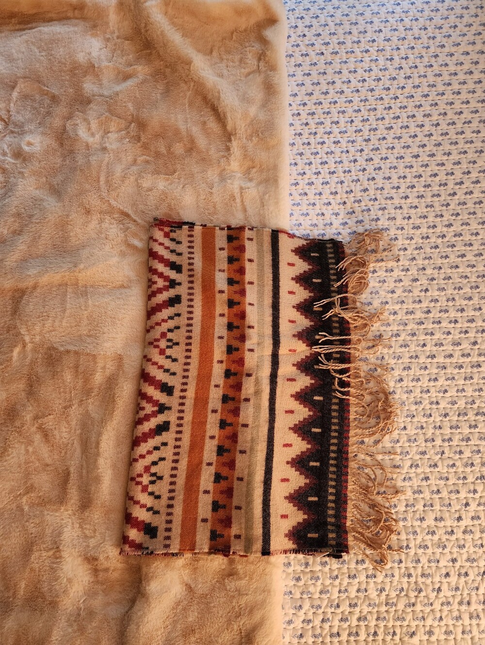 Pistil Boho Aztec Southwestern Geometric Scarf Wrap W/Fringe Burgundy Cream 6 Ft